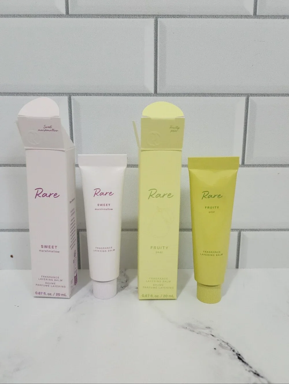 Rare Beauty Fragrance Layering Balm Bundle: Sweet Marshmallow & Fruity Pear